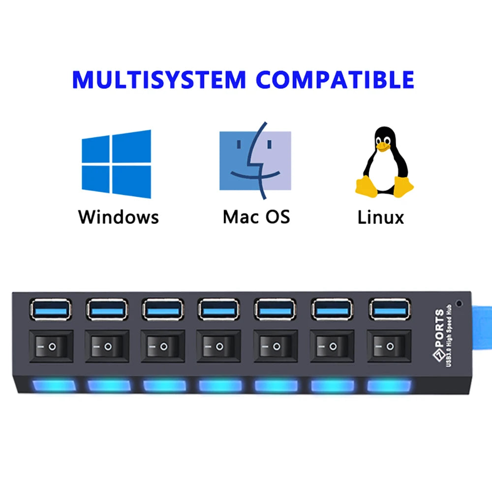 USB 3.0 Multi-Port Hub with Switch