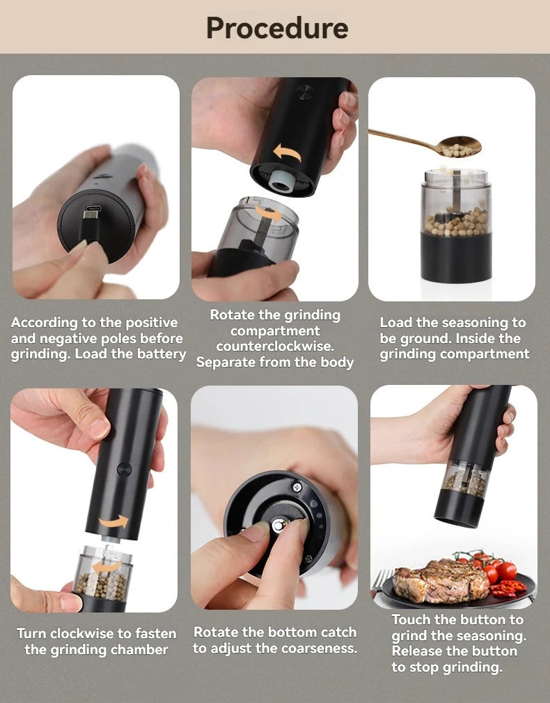Electric Pepper & Salt Grinder with USB Charging