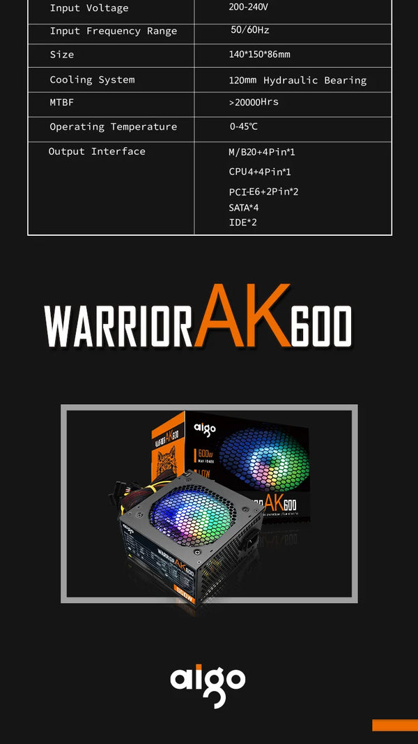 AK RGB Gaming PC Power Supply