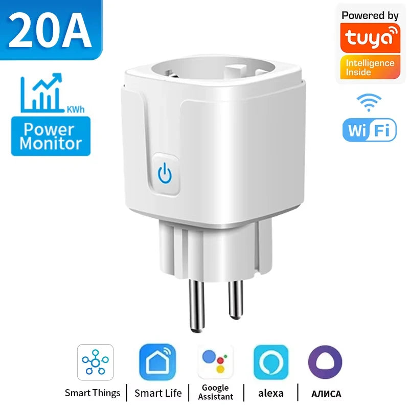 EU Tuya WiFi Smart Plug Socket 16A/20A with Power Monitoring