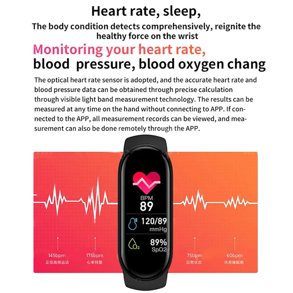 M6 Smartwatch Fitness Tracker with Heart Rate & Blood Pressure Monitor