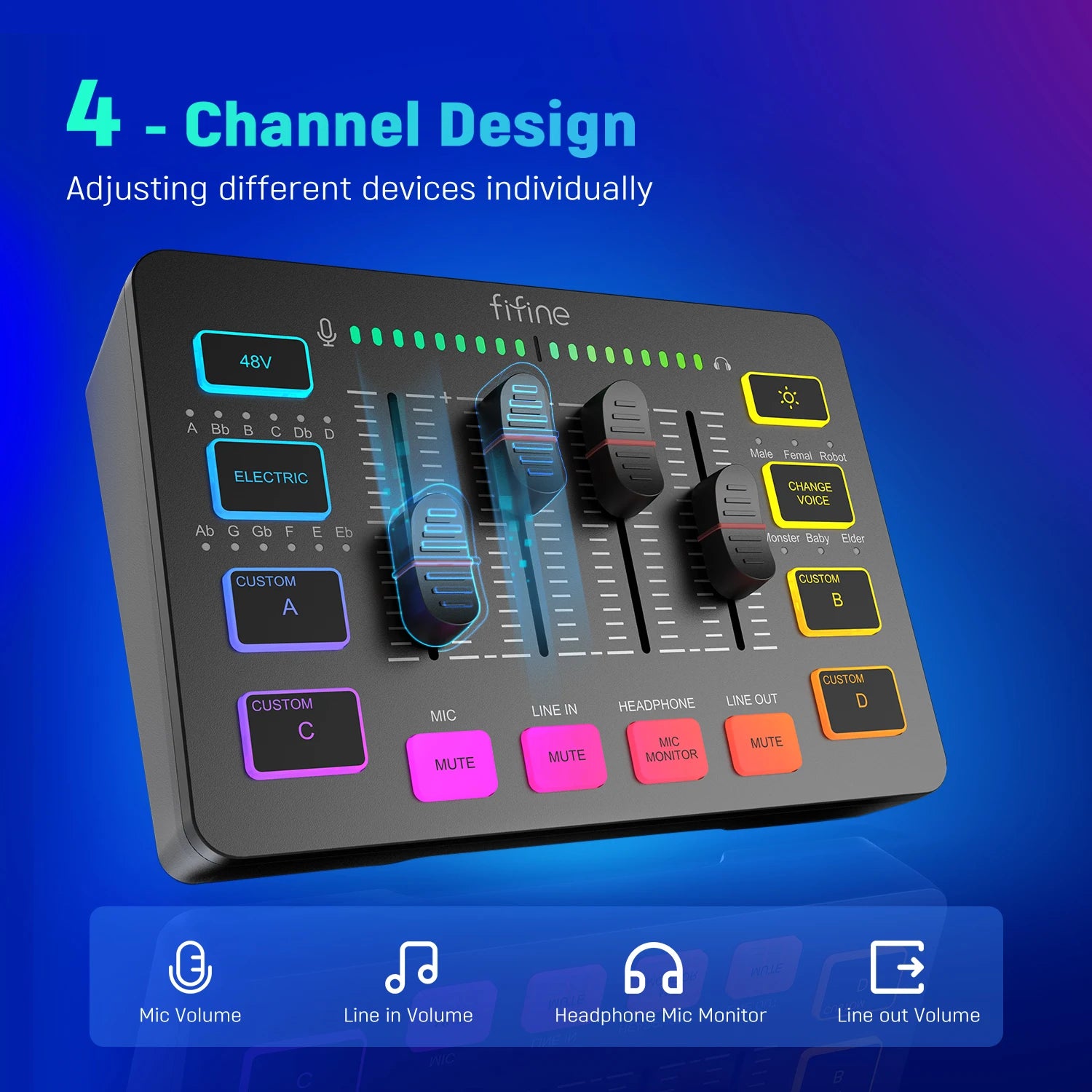 4-Channel RGB Gaming Audio Mixer