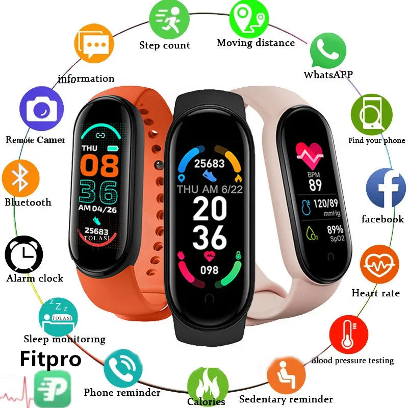 M6 Smartwatch Fitness Tracker with Heart Rate & Blood Pressure Monitor