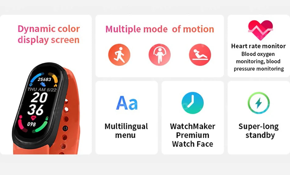 M6 Smartwatch Fitness Tracker with Heart Rate & Blood Pressure Monitor