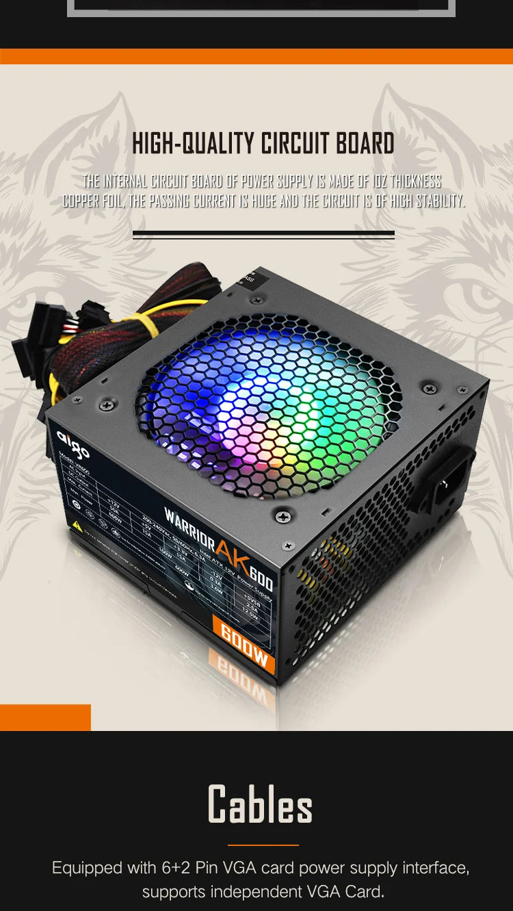 AK RGB Gaming PC Power Supply