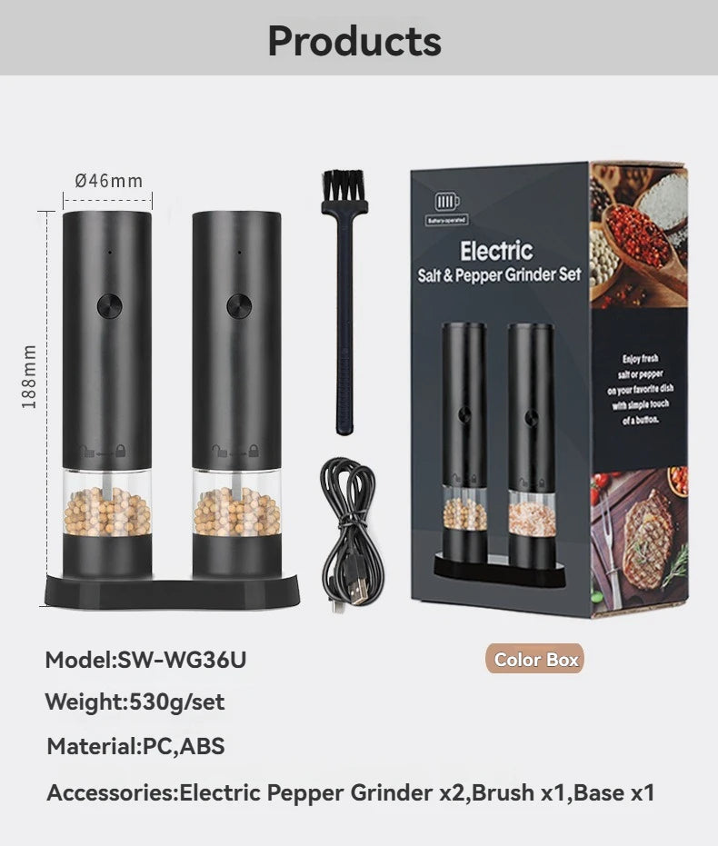Electric Pepper & Salt Grinder with USB Charging