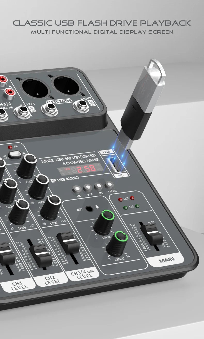 4-Channel USB Bluetooth Audio Mixer