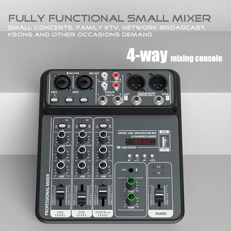 4-Channel USB Bluetooth Audio Mixer
