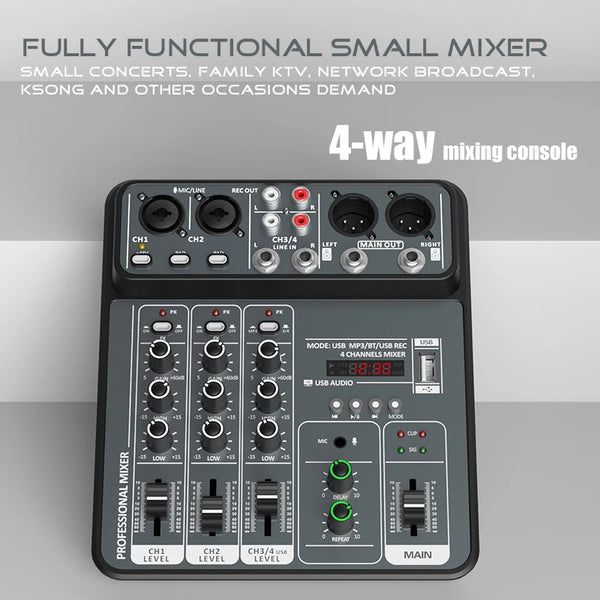 4-Channel USB Bluetooth Audio Mixer