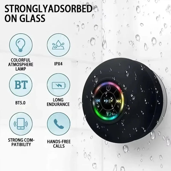 Mini Portable Bluetooth Waterproof Speaker with LED & Suction Cup