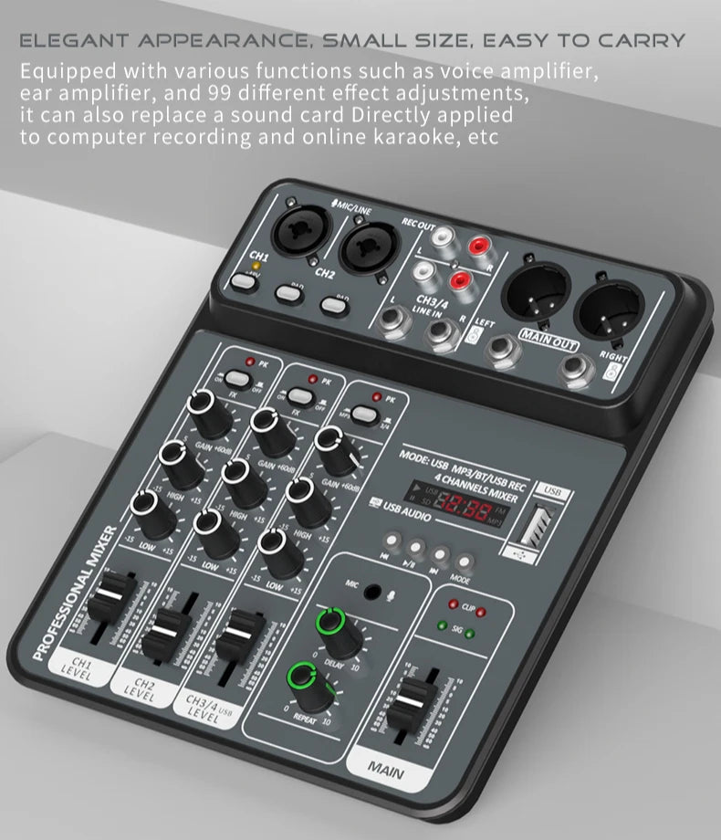 4-Channel USB Bluetooth Audio Mixer