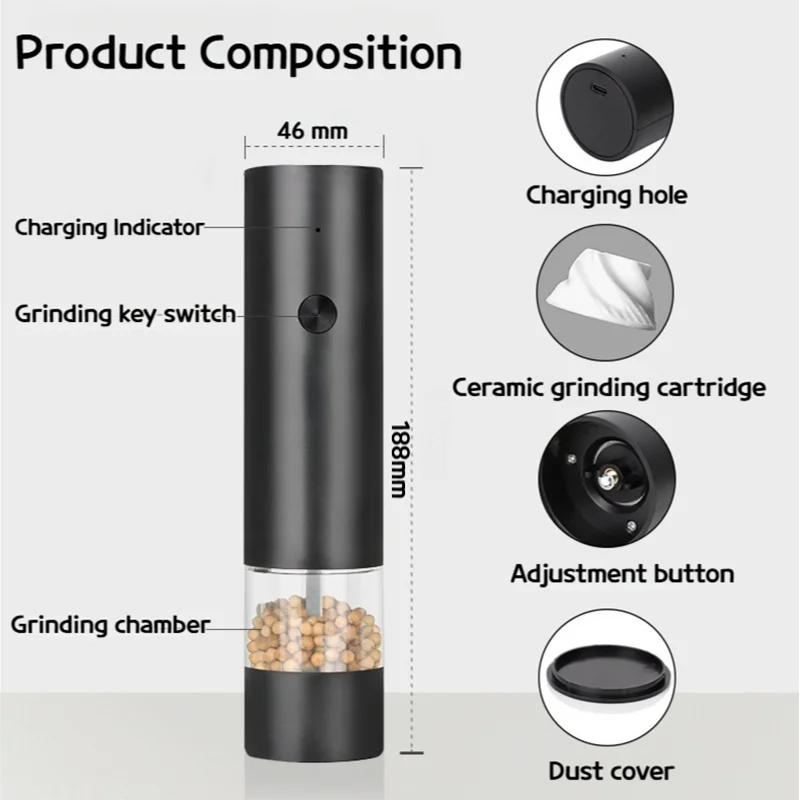 Electric Pepper & Salt Grinder with USB Charging