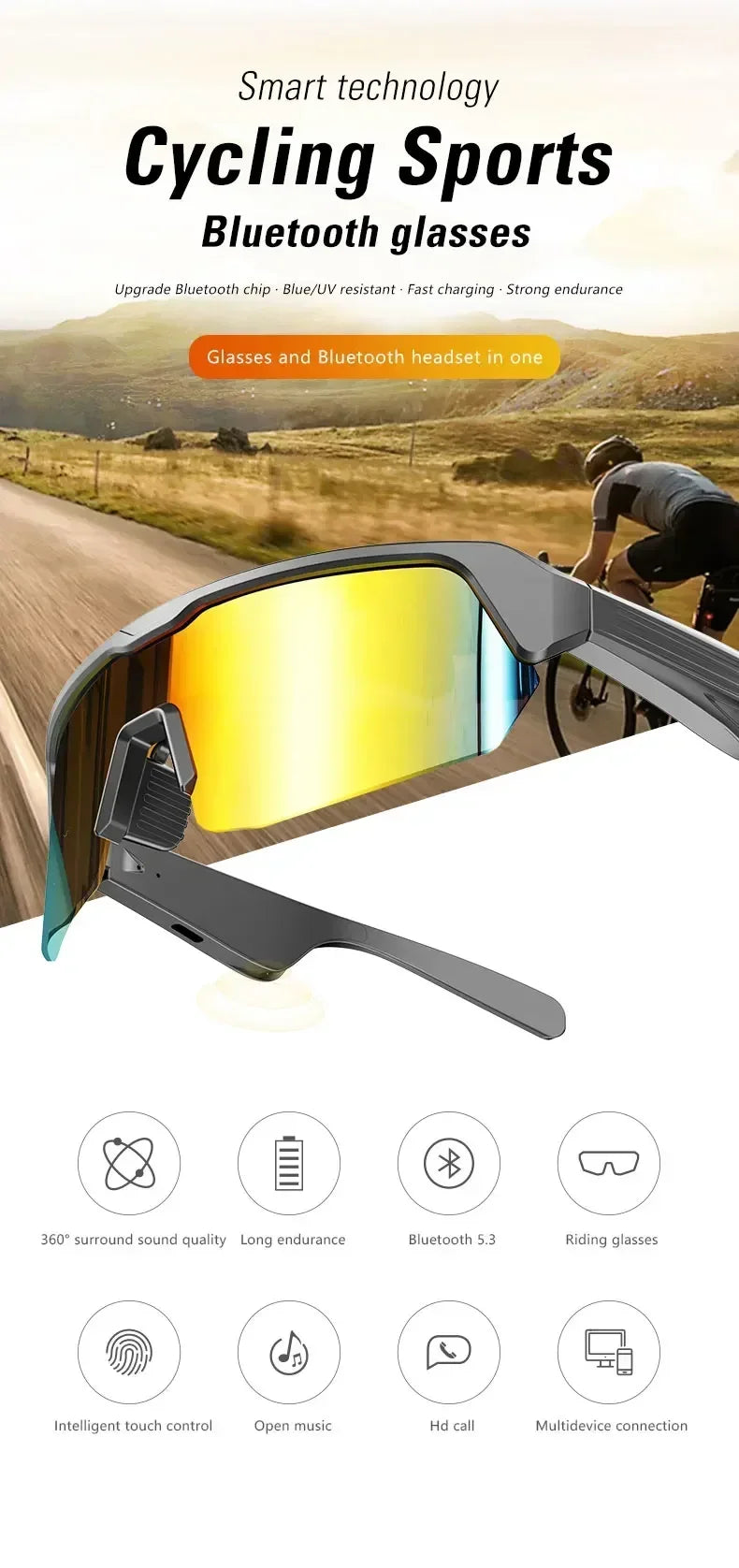 YJ006 Cycling Bluetooth Smart Glasses with Audio & Call