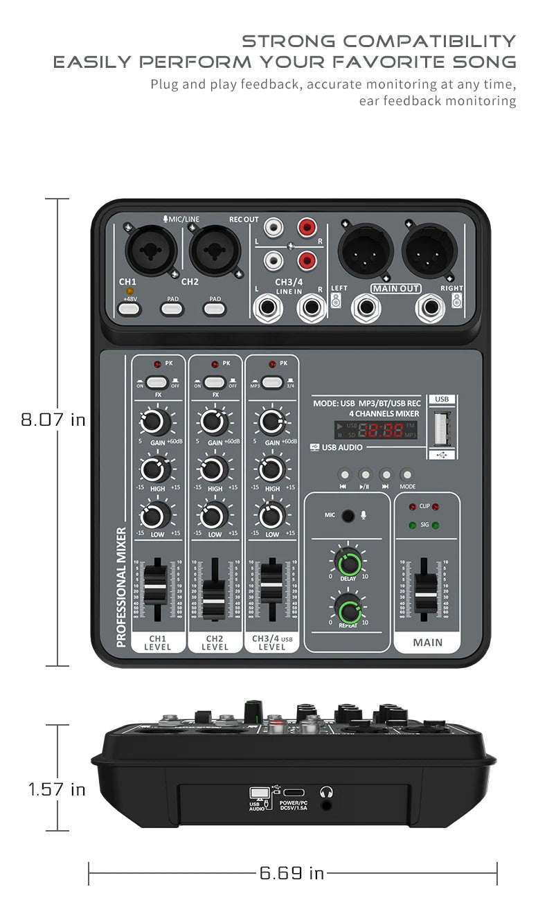 4-Channel USB Bluetooth Audio Mixer
