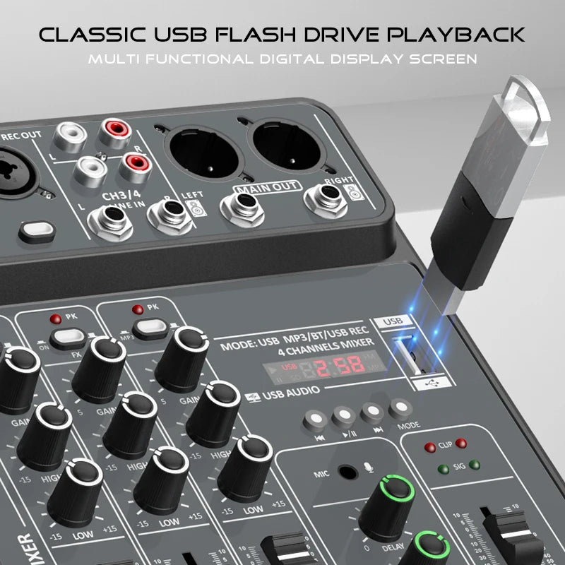 4-Channel USB Bluetooth Audio Mixer