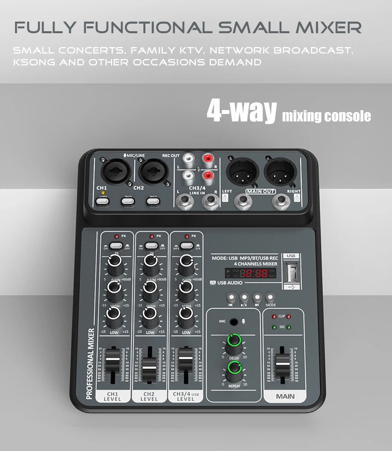 4-Channel USB Bluetooth Audio Mixer