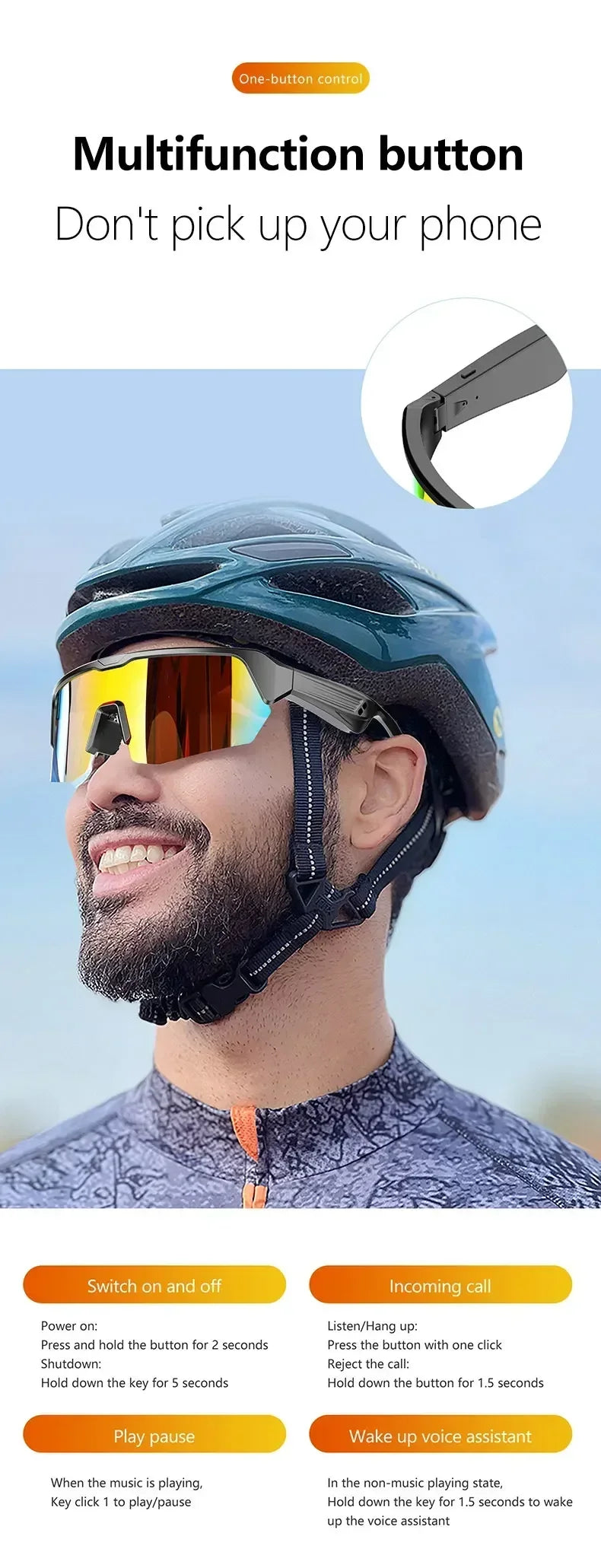 YJ006 Cycling Bluetooth Smart Glasses with Audio & Call